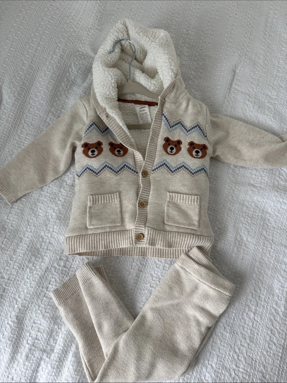Gymboree Cream Sherpa-Lined Knit Jacket with Brown Accents